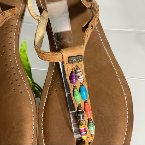 Reef Multi-Color Jewel Beads Between Toe Brown Ankle Strap Sandals Snap Closure. - Picture 4 of 16
